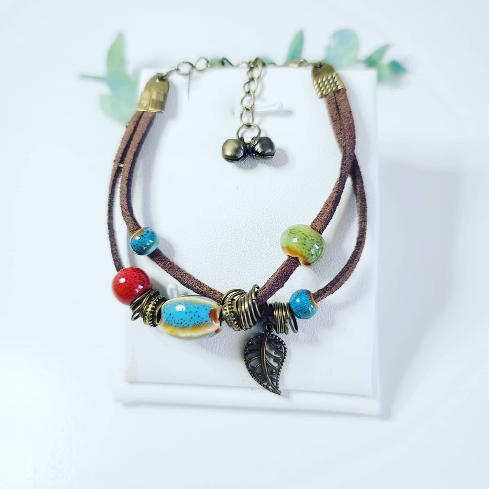 Cute vegan leather double bracelet with charms